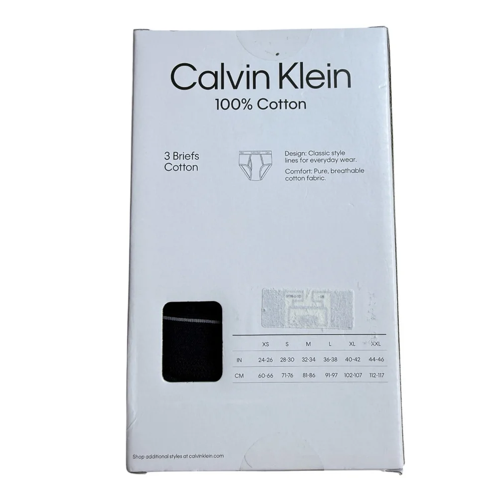 Calvin Klein Mens Small Black Brief Classic‎ Fit 100% Cotton 3 Pack New